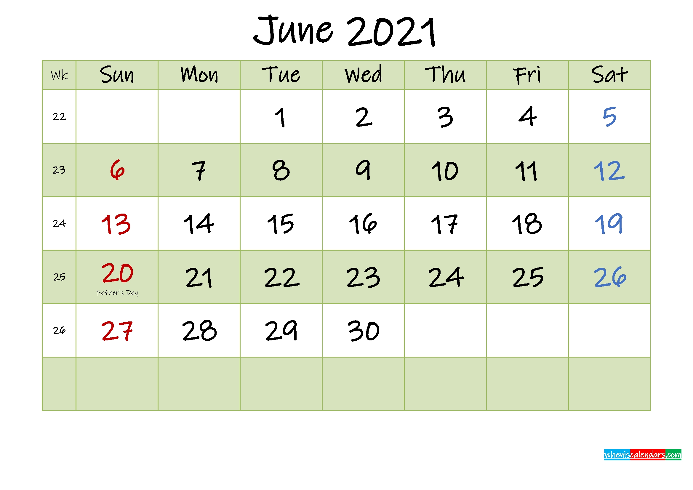 June 2021 Calendar With Holidays Printable - Template No.ink21M450 | Free Printable 2020 June 2021 Calendar Days