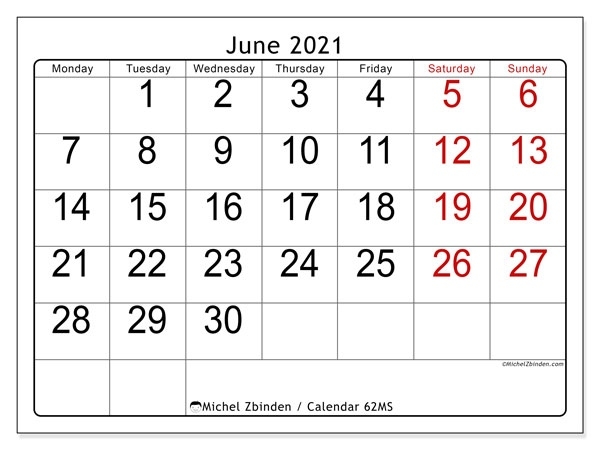 June 2021 Calendars (Ms) - Michel Zbinden En June 2021 Calendar Nz