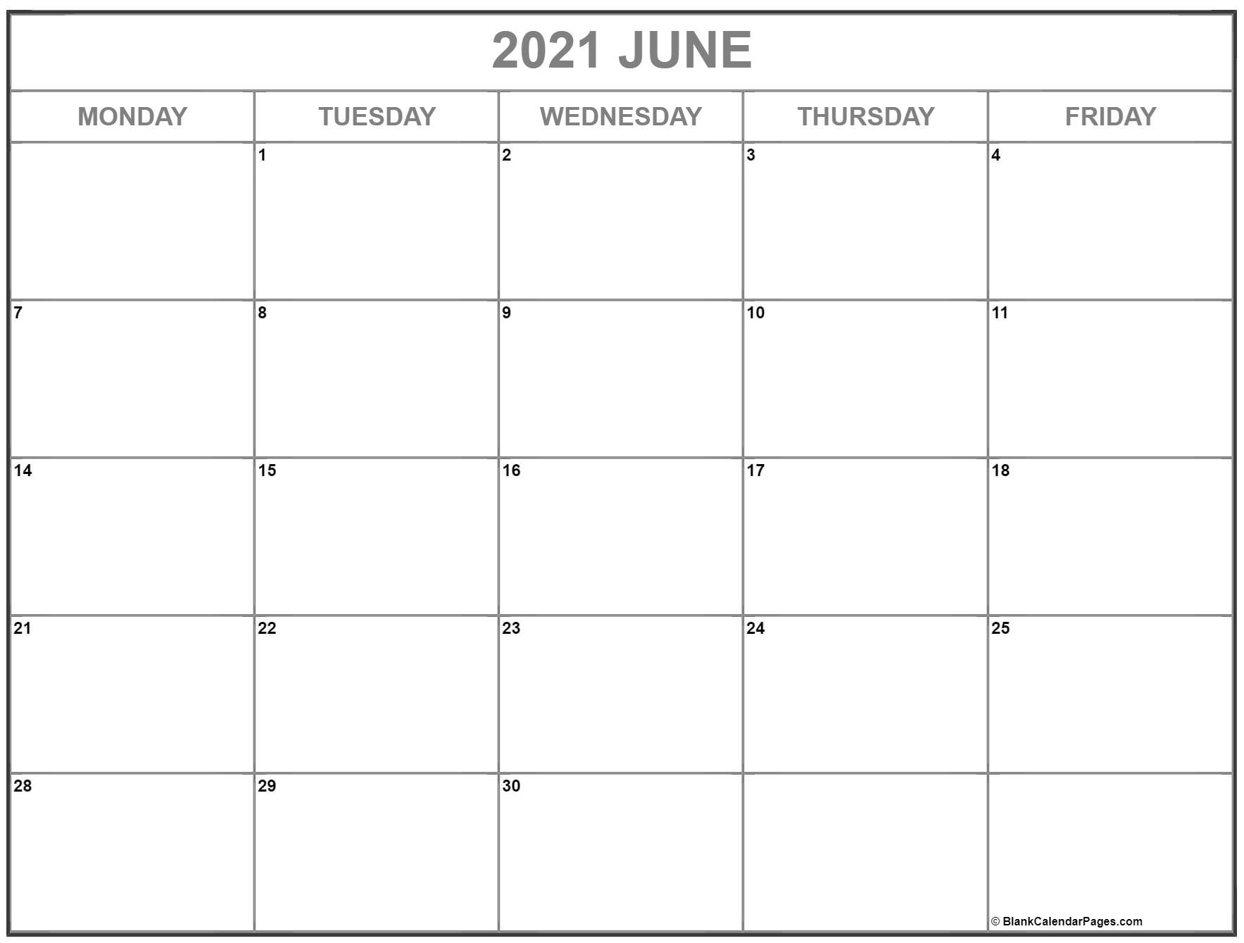 June 2021 Monday Calendar | Monday To Sunday June 2021 Calendar Monday Start