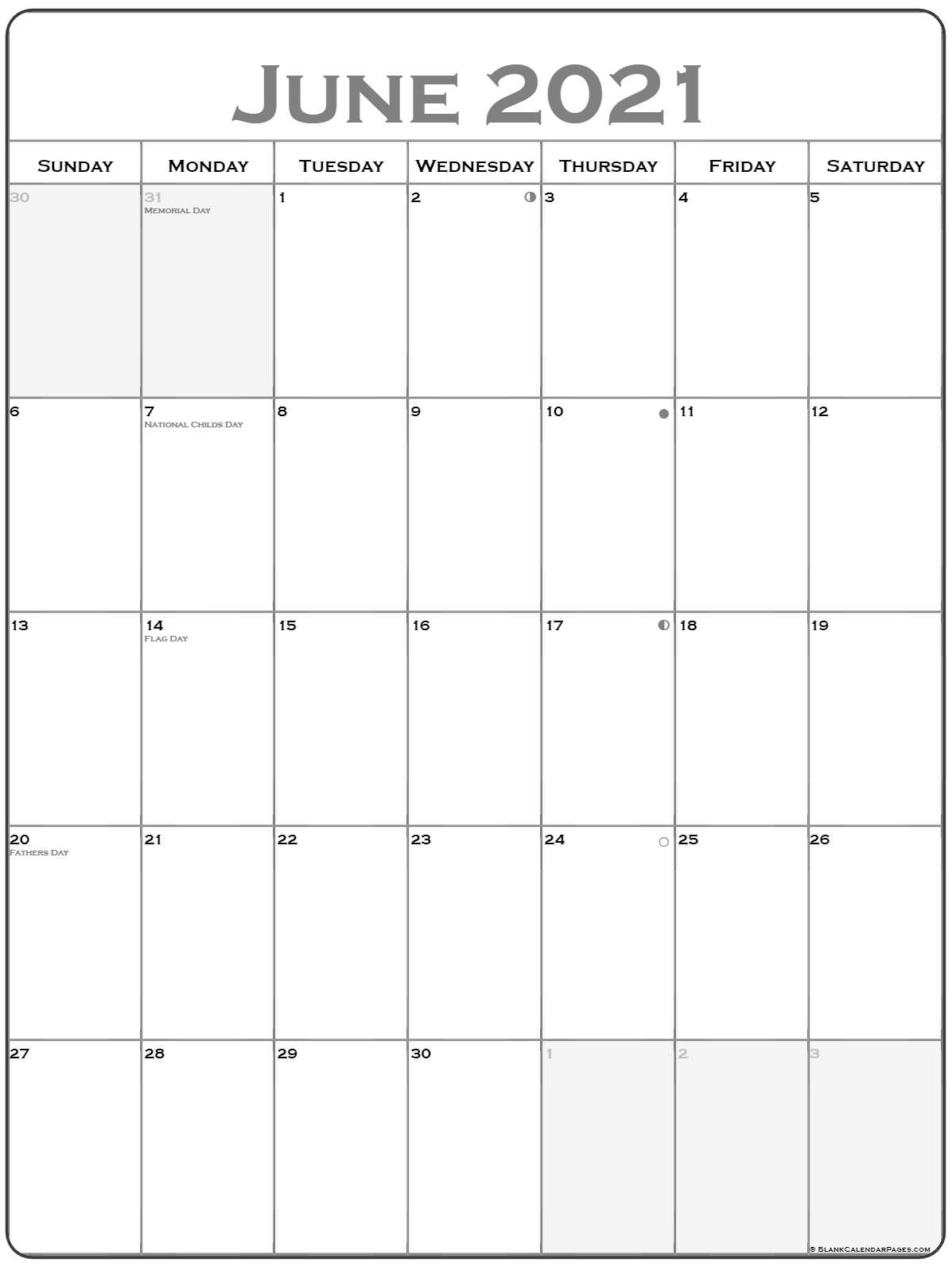 June 2021 Vertical Calendar | Portrait June Through September 2021 Calendar