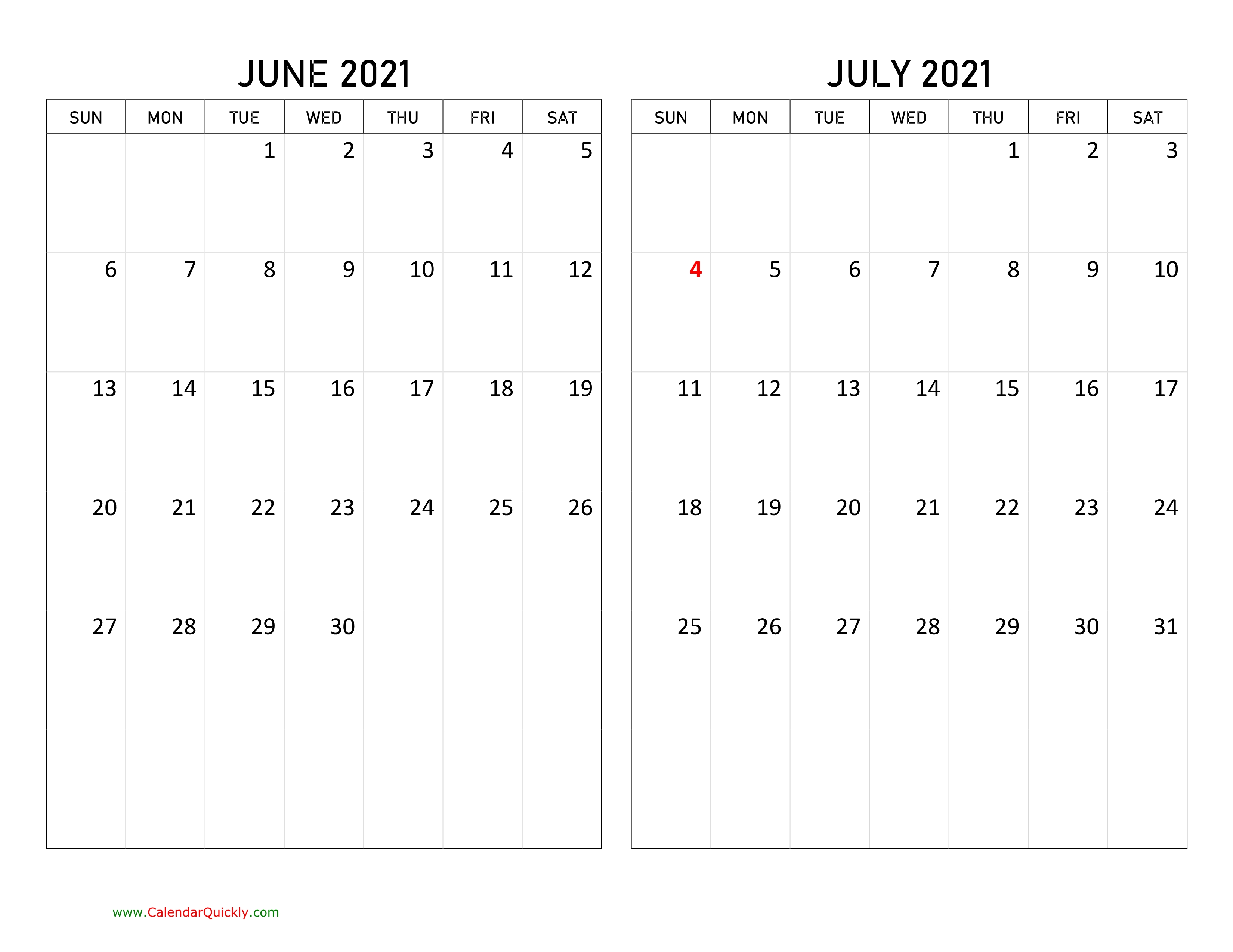 June And July 2021 Calendar | Calendar Quickly Printable Calendar June July August 2021