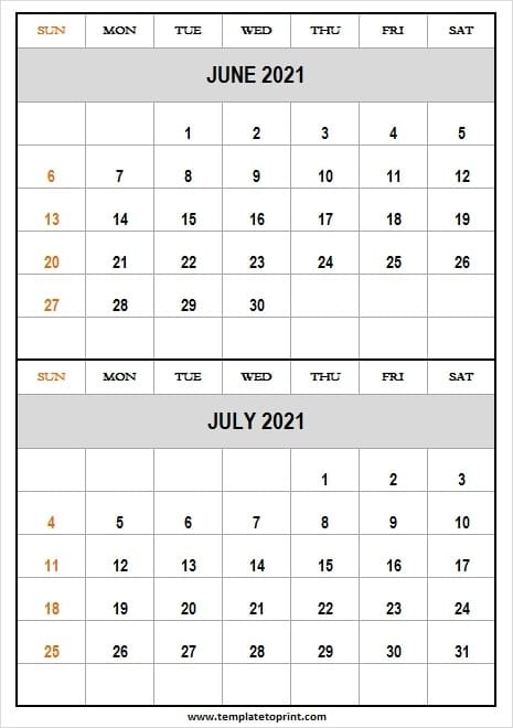 June July 2021 Calendar Free Printable - Printable Calendar 2021 July 2020 - June 2021 Calendar Template