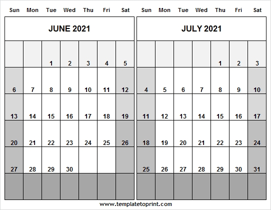 June July 2021 Calendar Template | Printable Calendar 2021 July 2020 - June 2021 Calendar Template