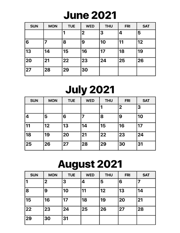 June July August 2021 Calendar - Calendar Options Calendar Of April May June 2021