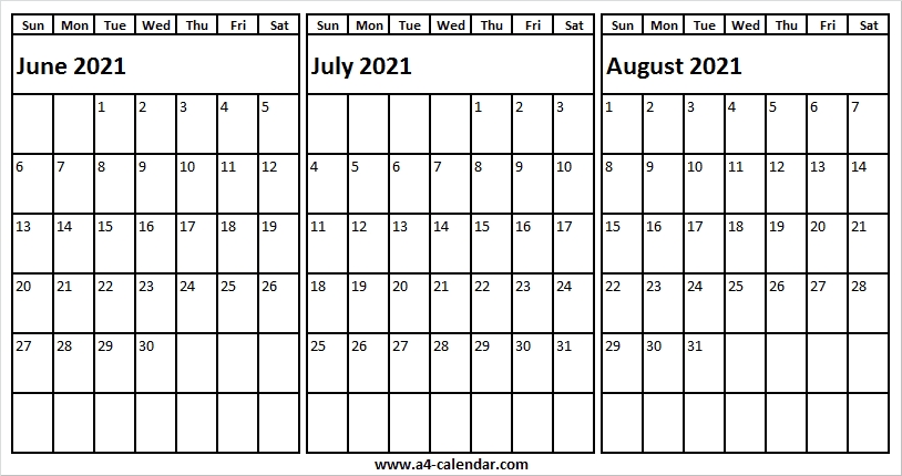 June To August 2021 Calendar A4 - A4 Calendar Calendar August 2020 To June 2021
