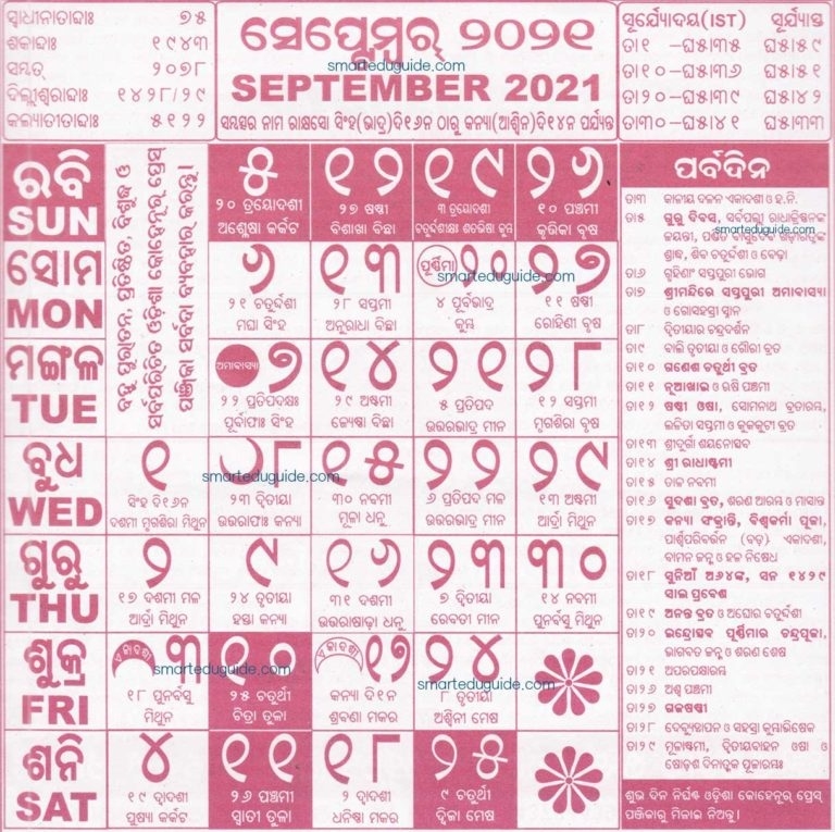 Kohinoor Odia Calendar 2021 September | Seg Kohinoor Calendar December 2021