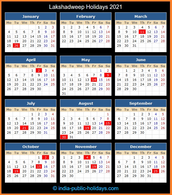 Lakshadweep Holidays 2021 Tamil Calendar 2021 November
