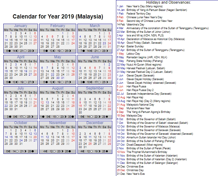 Malaysia: Public Holiday Calendar For 2019 - Malaysia July 2021 Calendar Malaysia