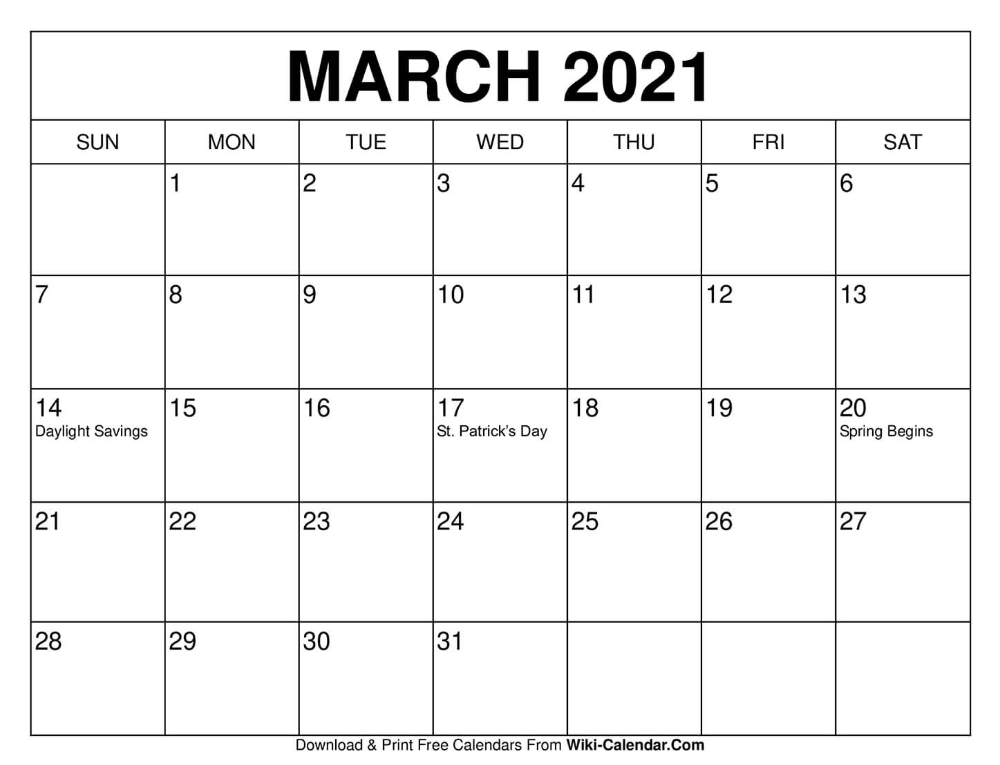 March 2021 Calendar | Print Calendar, Calendar Printables, 2021 Calendar Wiki Calendar August 2021