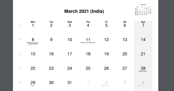 March 2021 Calendar With India Holidays - 2021 Calendar November 2021 Calendar With Holidays India