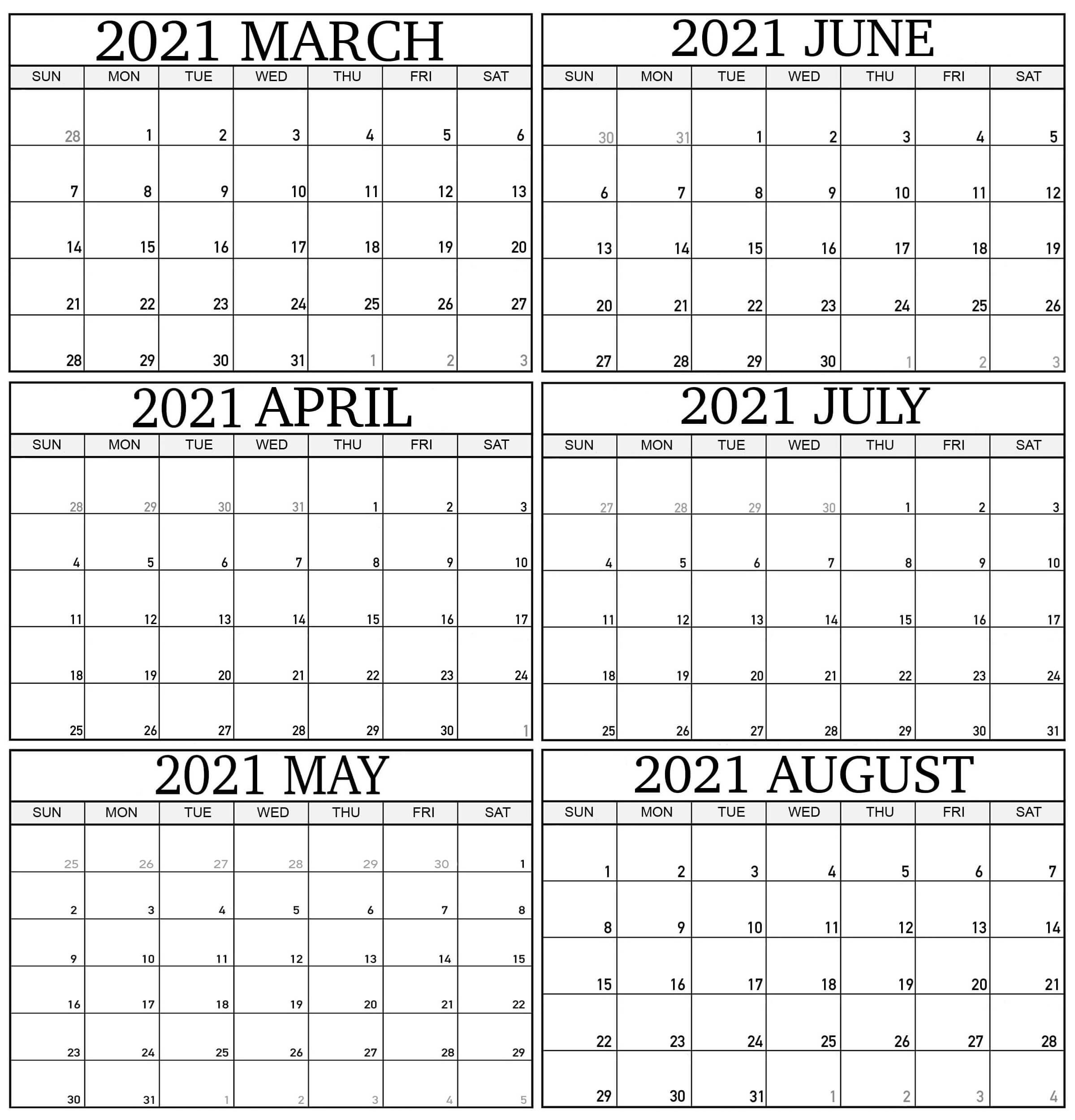 March To August 2021 Calendar Word Printable Pdf - Set Your Plan &amp; Tasks With Best Ideas March How Many Months To August 2021