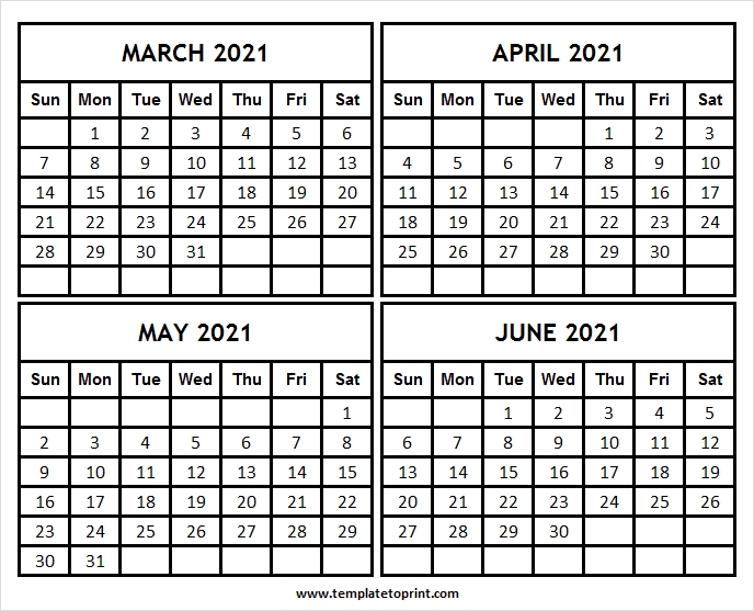 March To June 2021 Blank Calendar Template - Blank Calendar Printable June 2021 Calendar Canada