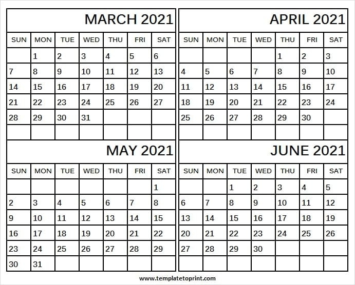 March To June 2021 Calendar Template - 2021 Monthly Printable Calendar March To June 2021 Calendar