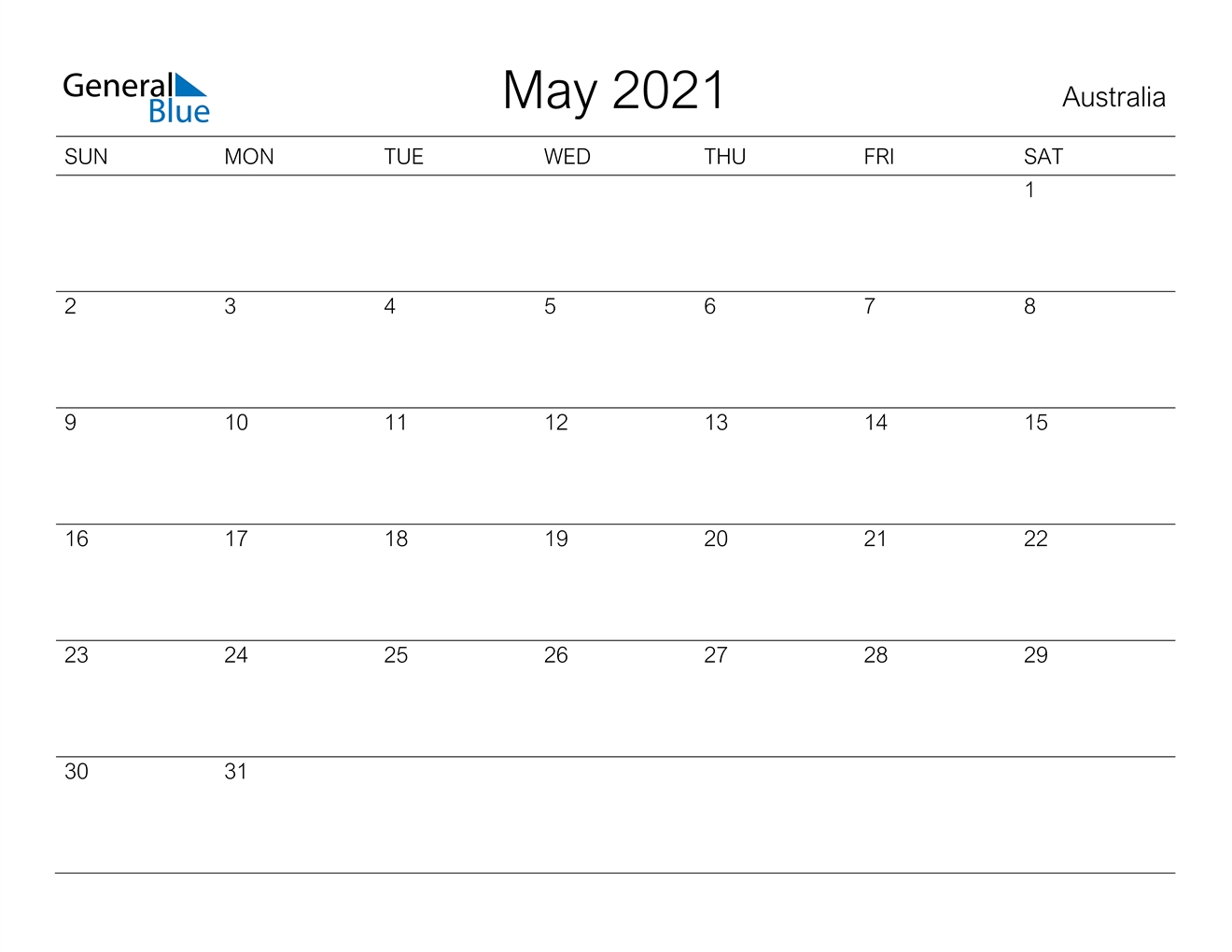 May 2021 Calendar - Australia May June July August September 2021 Calendar