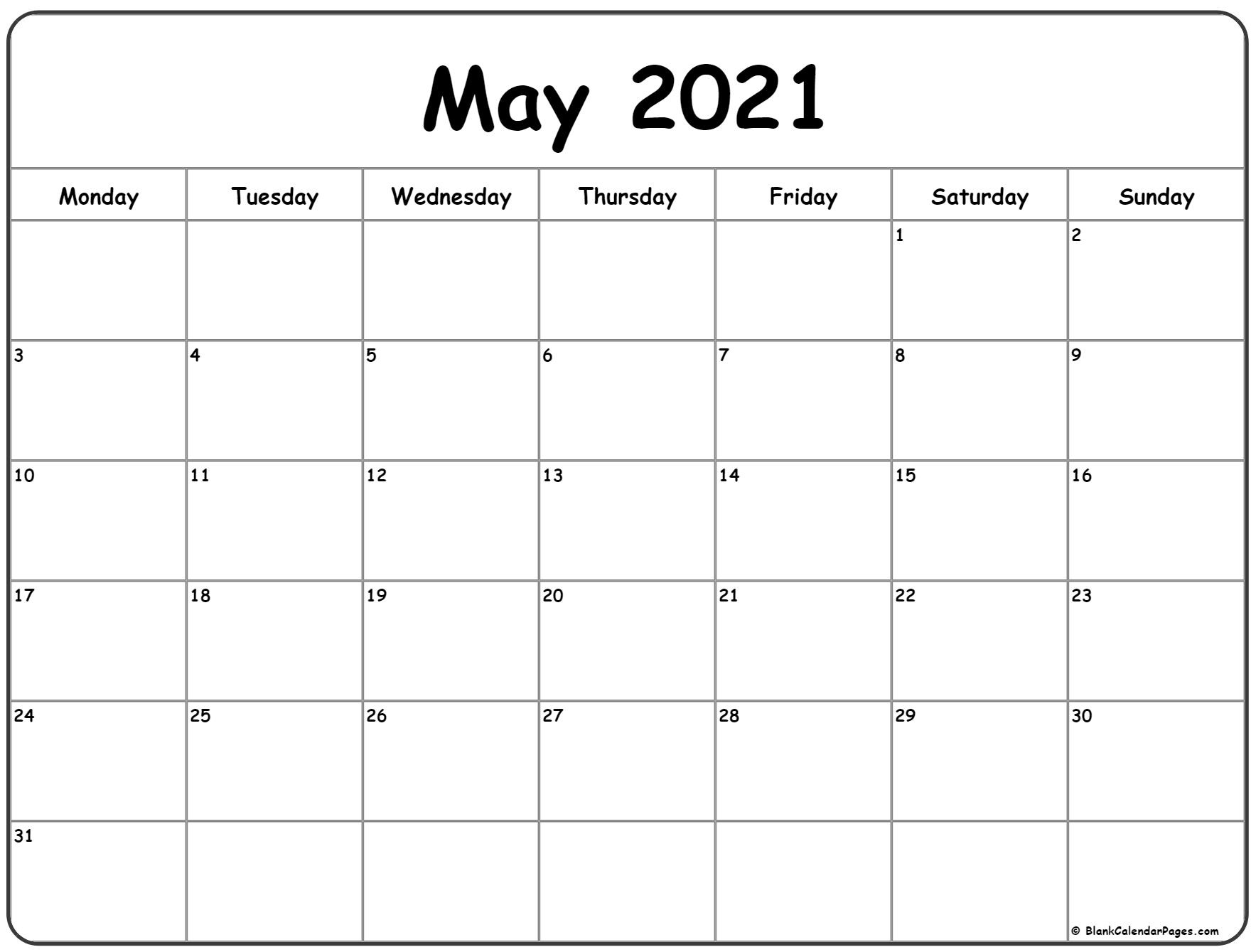 May 2021 Calendar - Calendar 2021 August 2021 Calendar Starting Monday