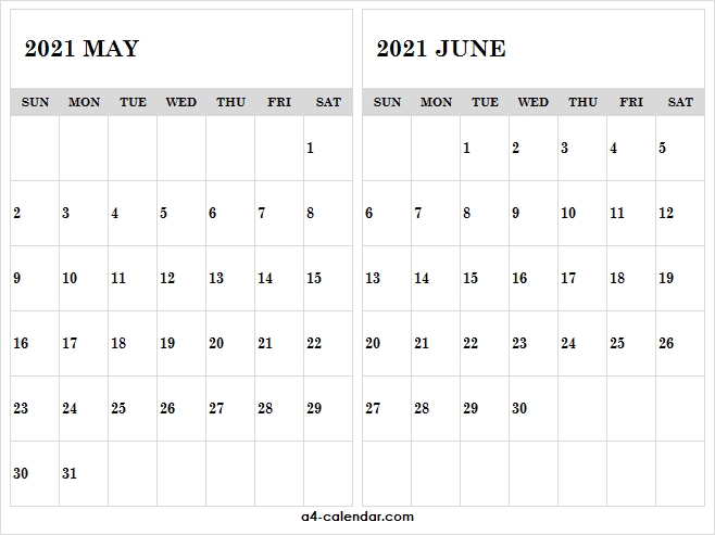 May June 2021 Calendar Vertical - A4 Calendar May And June 2021 Calendar Excel