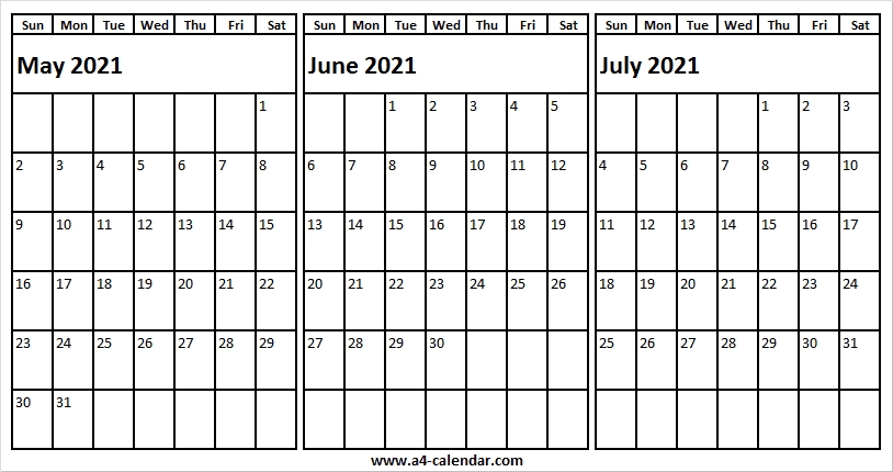 May To July 2021 Calendar - A4 Calendar May-July 2021 Calendar