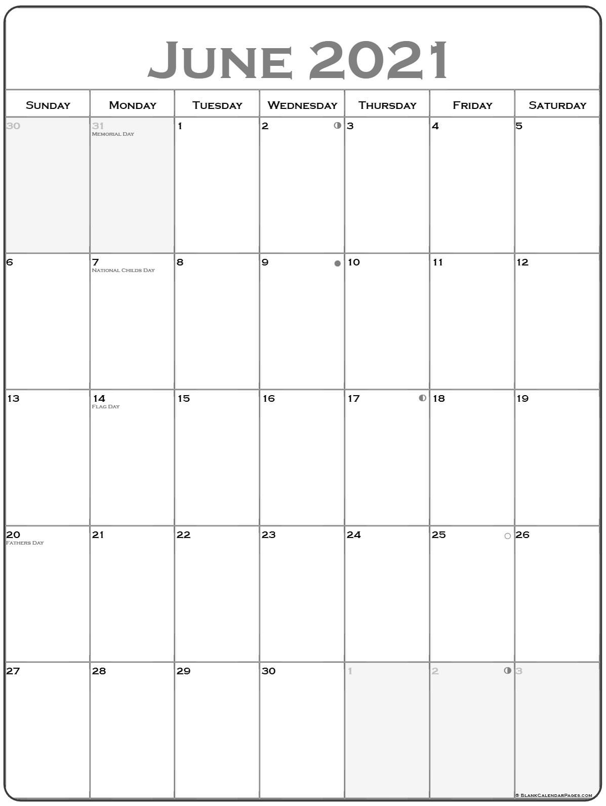 Mon To Sun Calendar June 2021 Print | Printable Calendar Template 2021 June 2021 Calendar Panchang