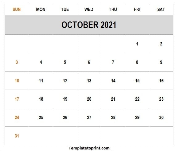 Month Of October Calendar 2021 - 2021 Printable Calendar Cute October 2021 Calendar