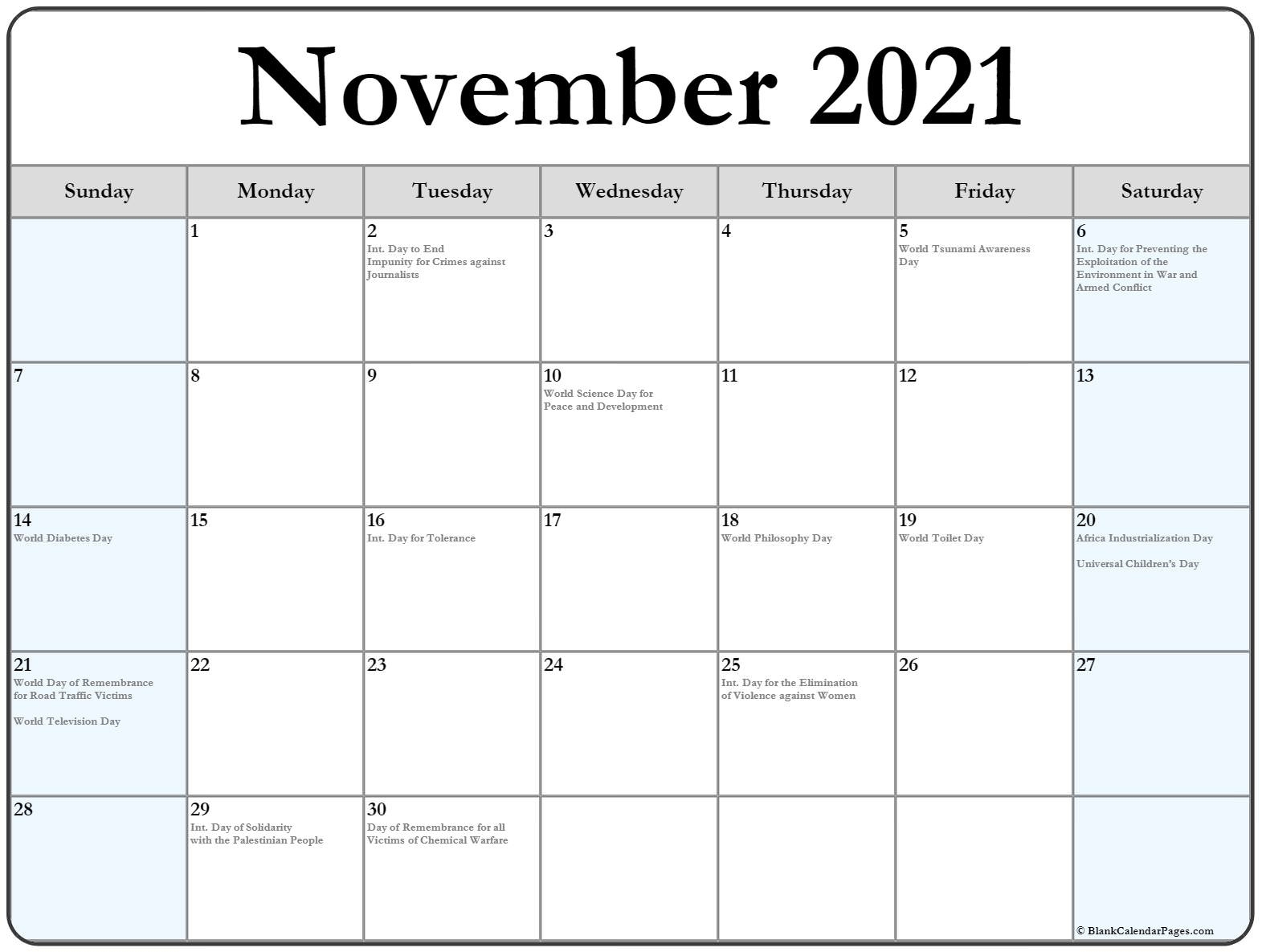 November 2021 Calendar With Holidays November 2020 - March 2021 Calendar
