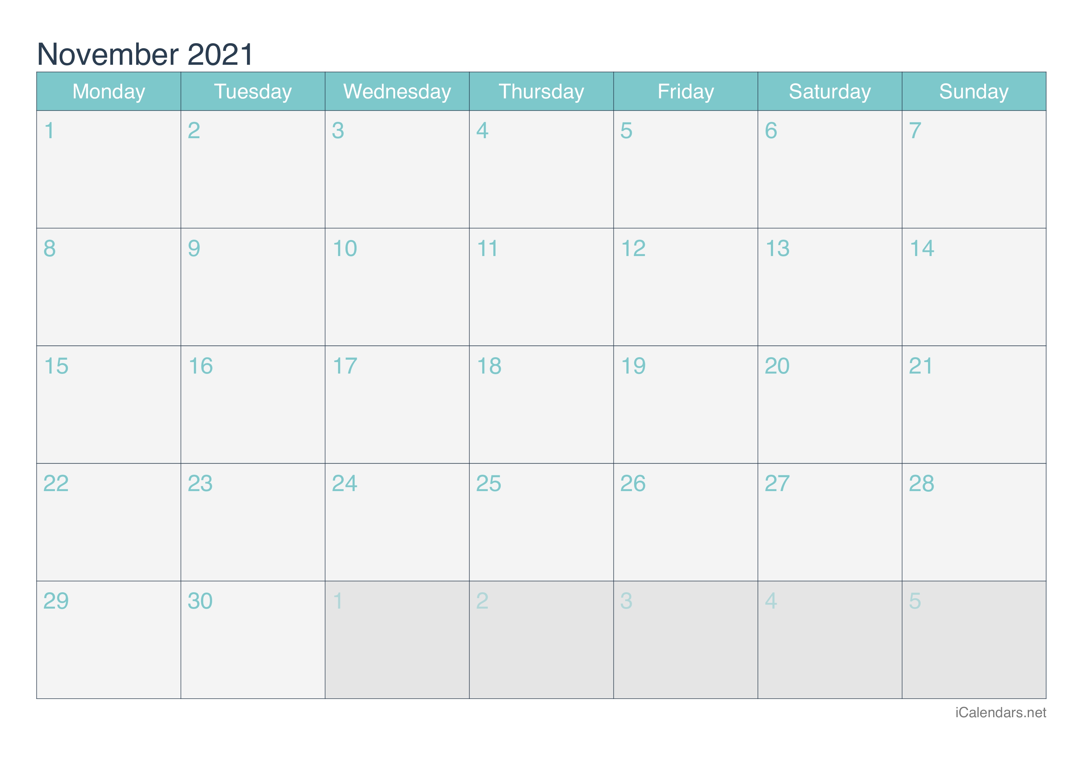 November 2021 Printable Calendar - Icalendars November 2021 Calendar Free Printable