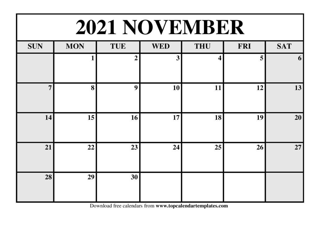 November 2021 Printable Calendar - Monthly Templates 2021 Calendar Of November