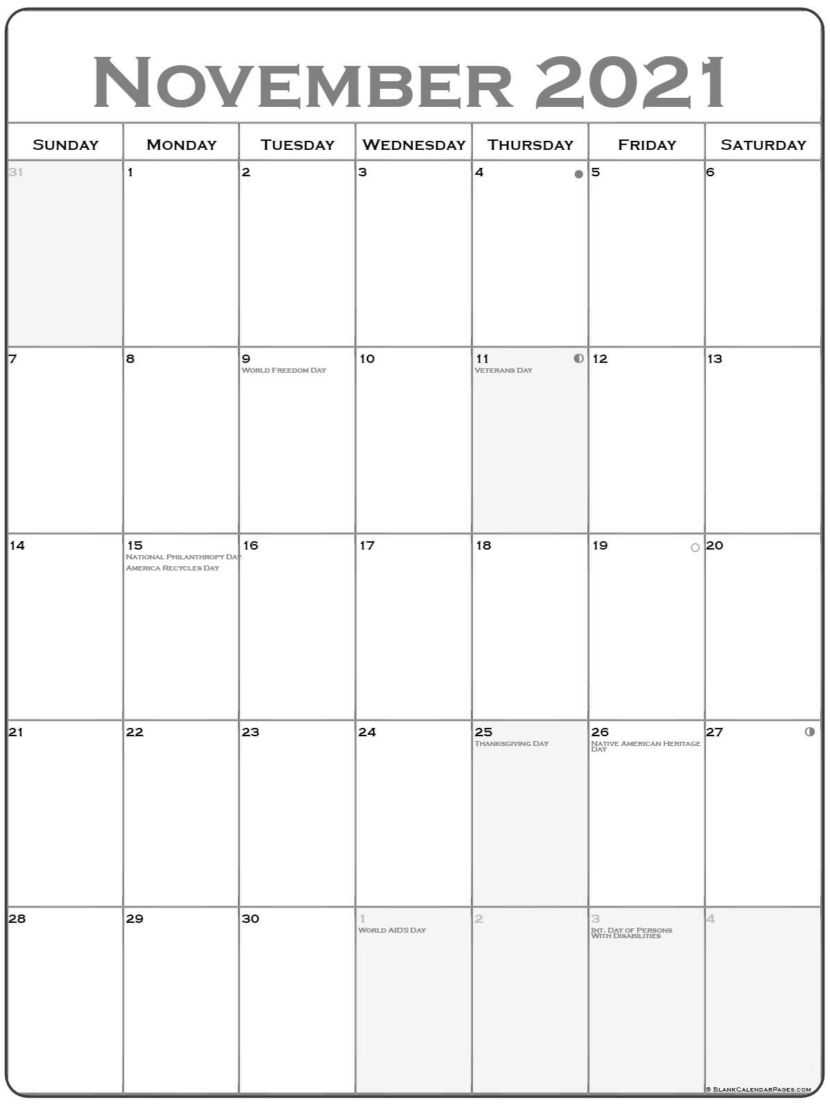 November 2021 Vertical Calendar | Portrait November 2020 - March 2021 Calendar