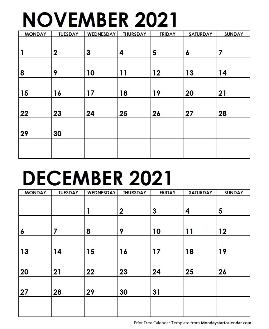 November And December 2021 Calendar | Printable Calendars 2021 August 2021 Calendar Starting Monday