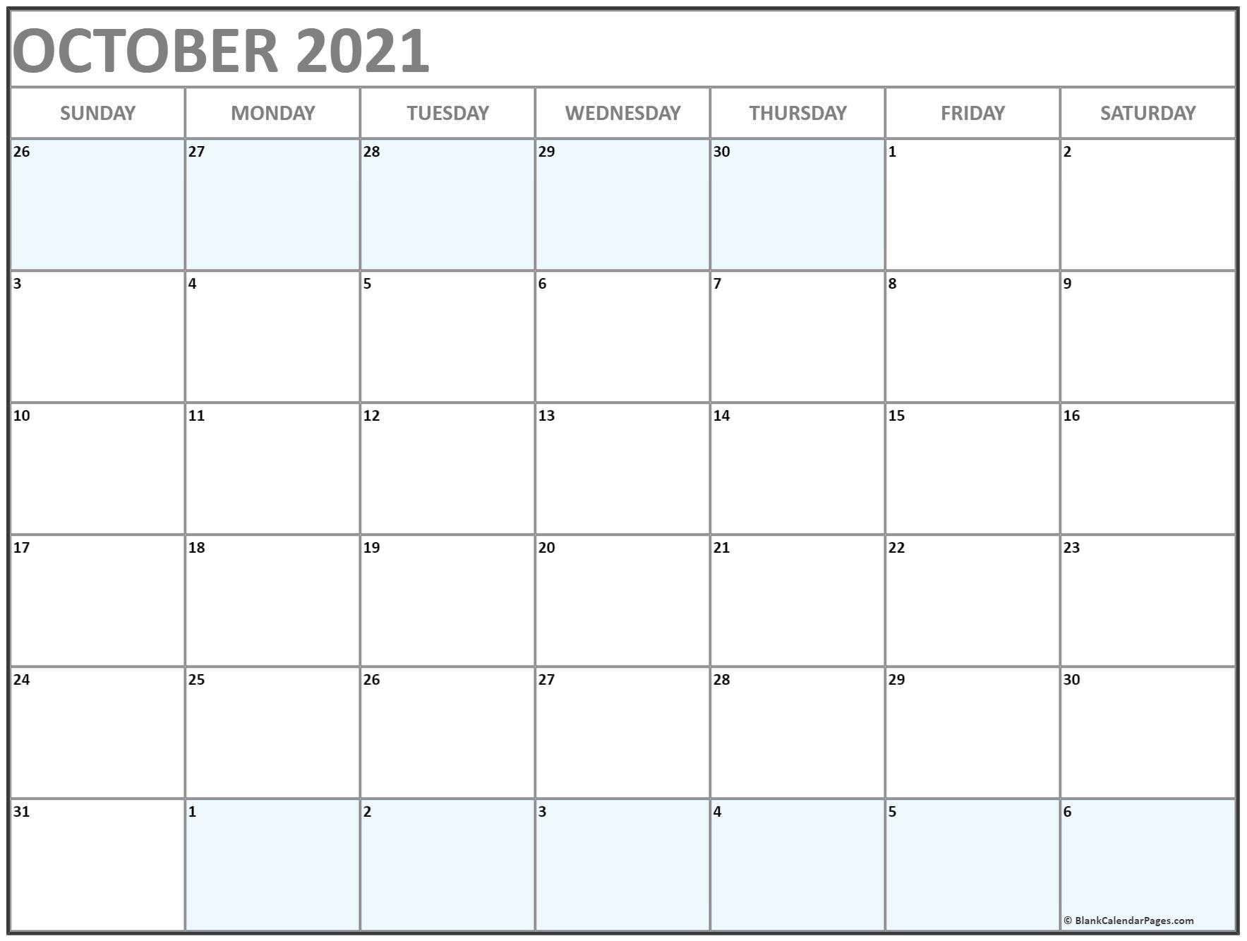 October 2021 Blank Calendar Templates. Blank October 2021 Calendar