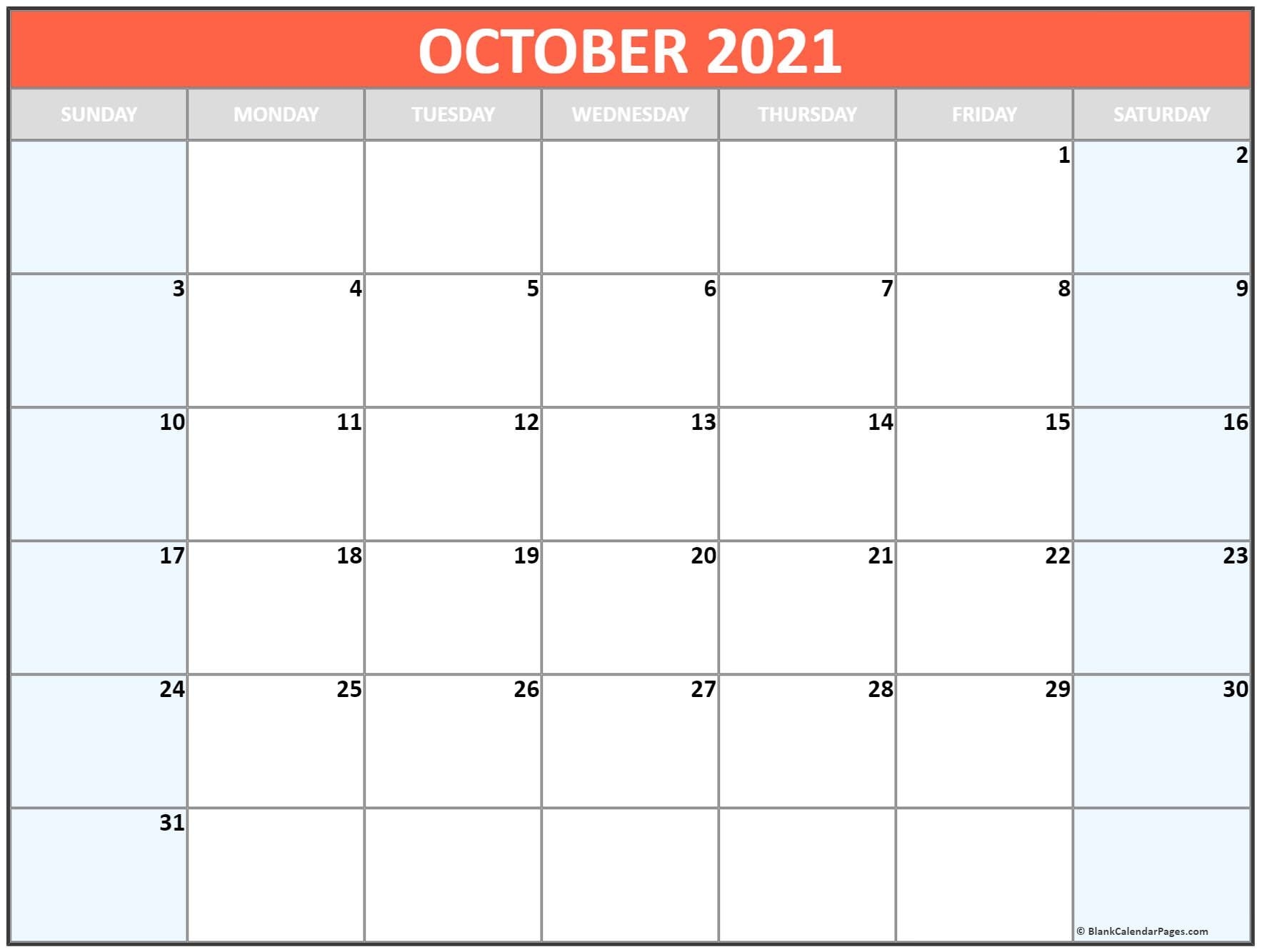 October 2021 Blank Calendar Templates. Print A Calendar October 2021