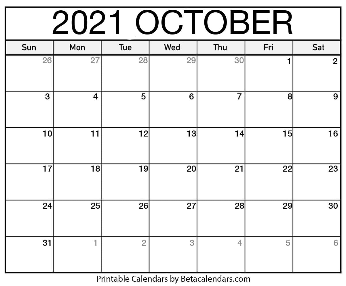 October 2021 Calendar | Blank Printable Monthly Calendars October 2021 Calendar Free Printable