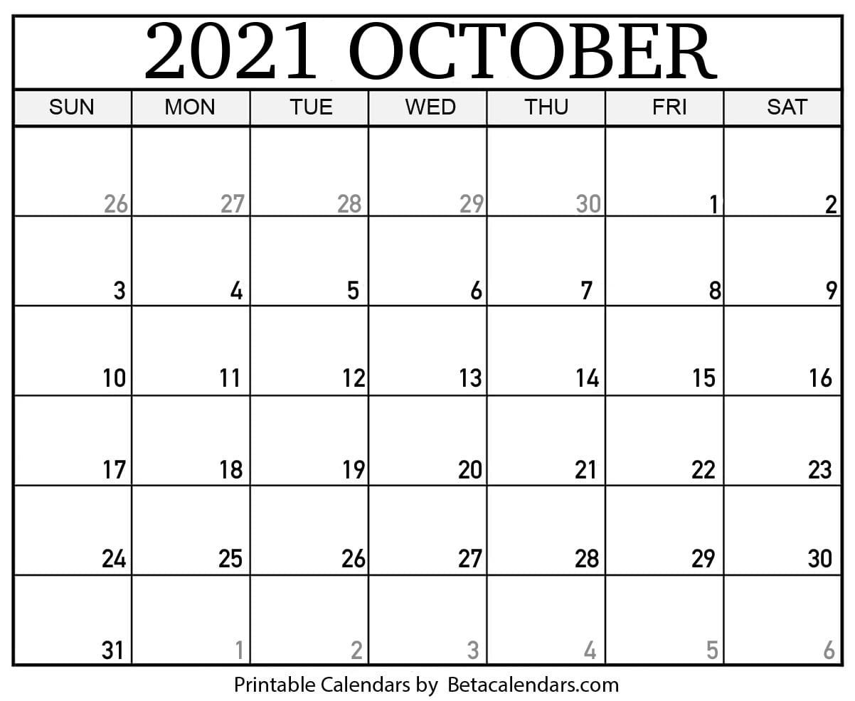 October 2021 Calendar | Blank Printable Monthly Calendars Print A Calendar October 2021
