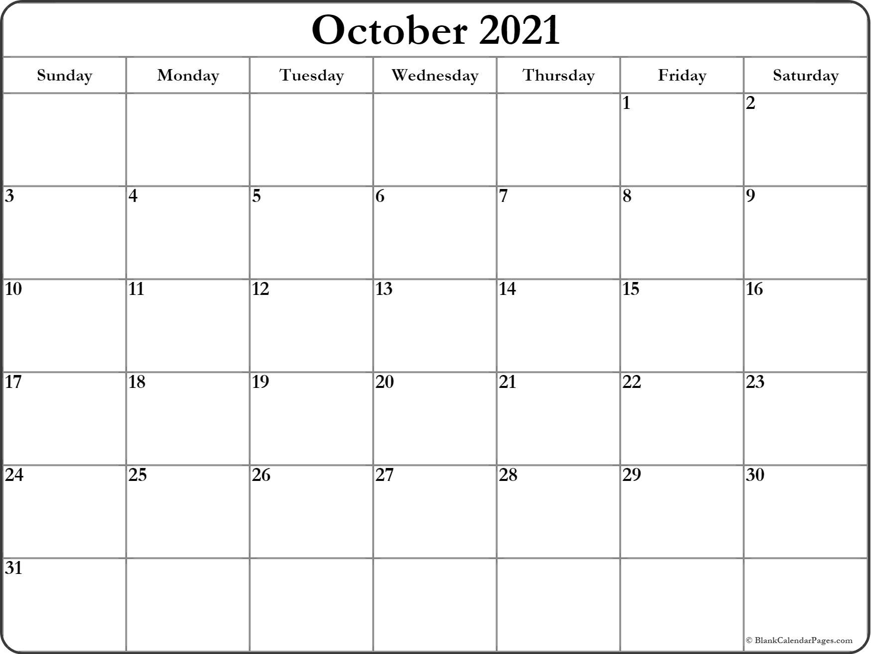 October 2021 Calendar | Free Printable Calendar Print A Calendar October 2021