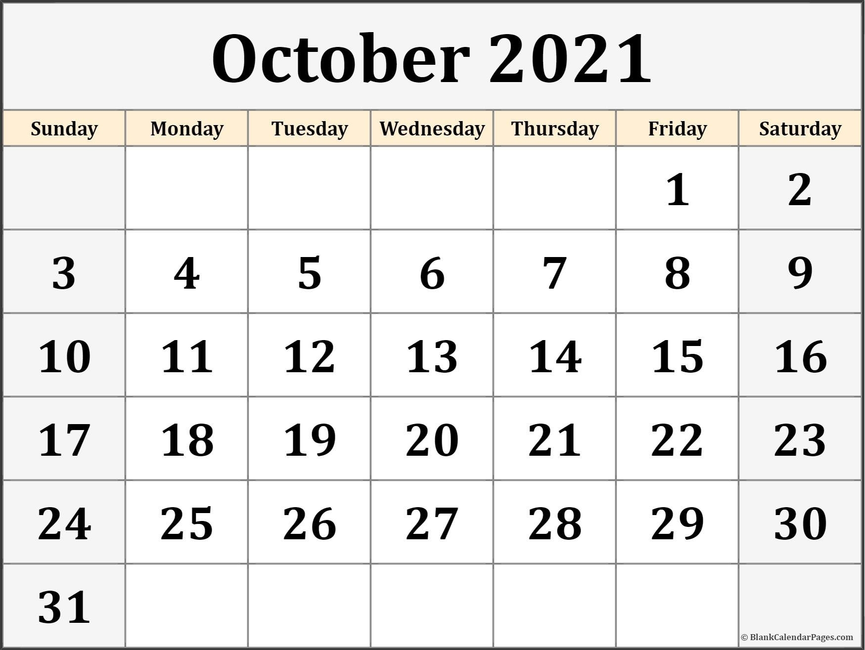 October 2021 Calendar | Free Printable Calendar September October November December 2021 Calendar