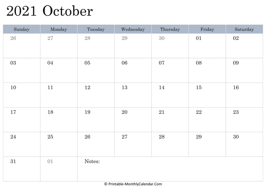 October 2021 Calendar Printable With Holidays October 2021 Calendar With Holidays Canada