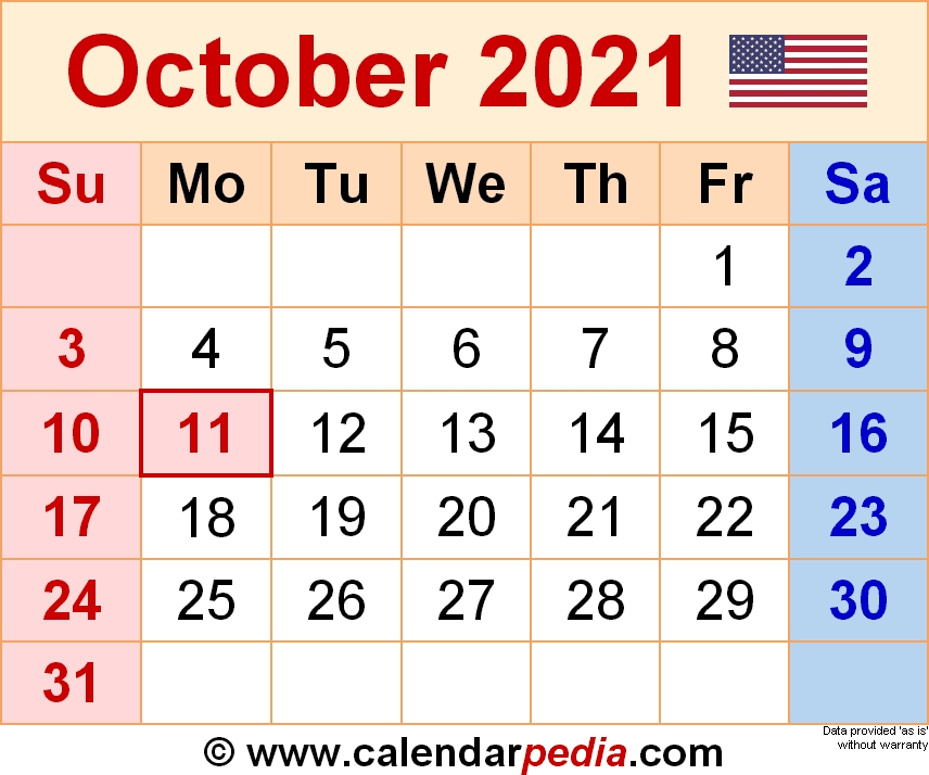 October 2021 Calendar | Templates For Word, Excel And Pdf October 2021 Blank Calendar