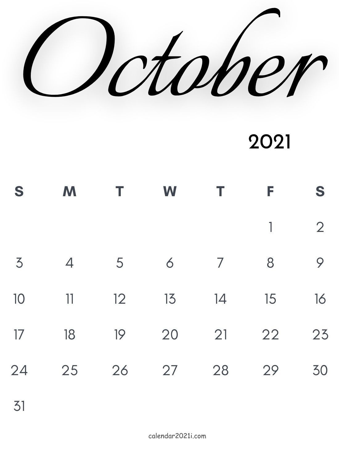 October 2021 Calligraphy Calendar Free Download Cute October 2021 Calendar