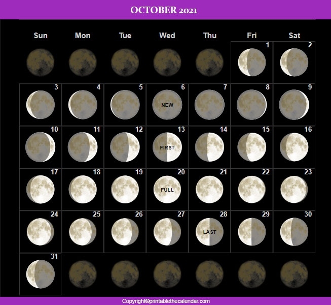 October New Moon Calendar | Printable The Calendar Lunar Calendar August 2021