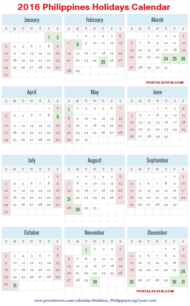Philippines 2016 Calendar | Filipino Holidays 2016 October 2021 Calendar With Holidays Philippines