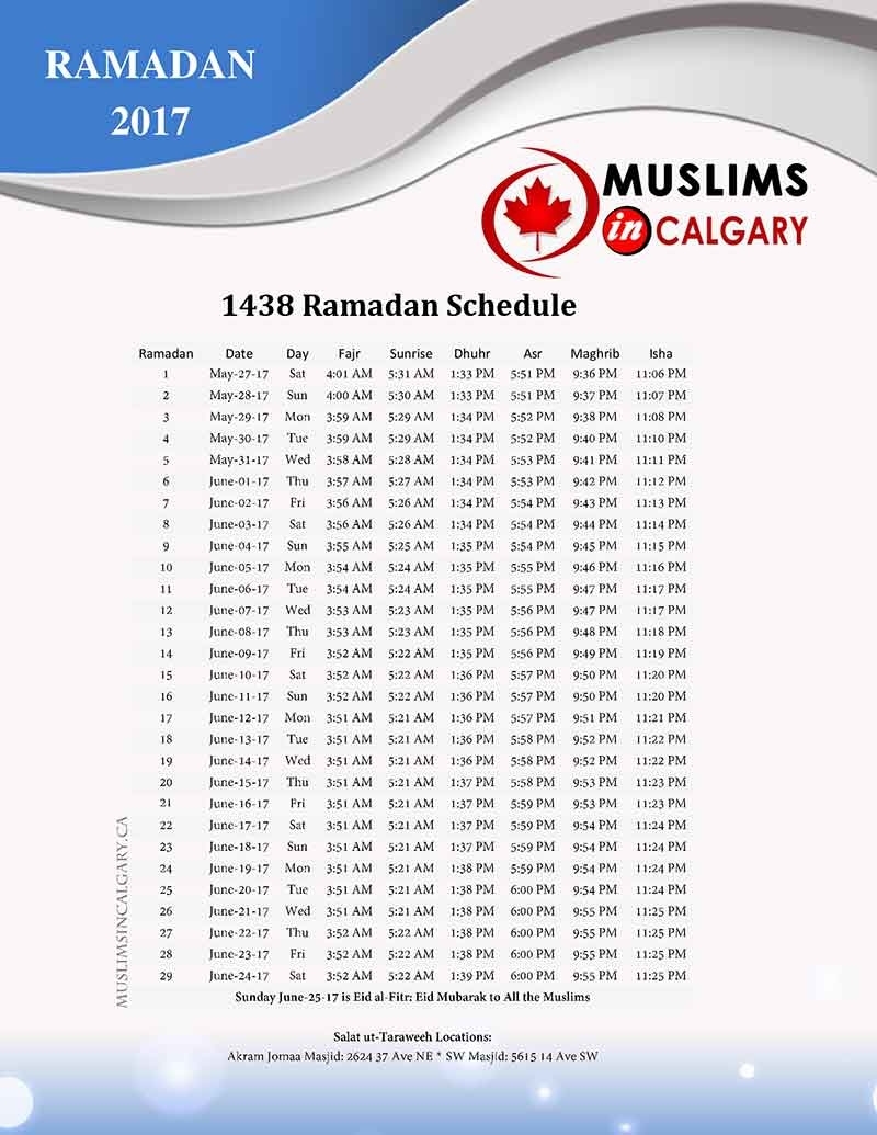 Prayers Times - Muslims In Calgary 25 June 2021 Islamic Calendar