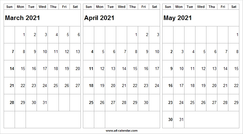 Print Calendar March To May 2021 - A4 Calendar September 2020 To March 2021 Calendar