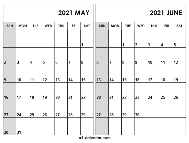 Print Calendar May June 2021 - A4 Calendar May And June 2021 Calendar Excel