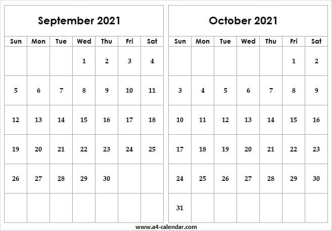 Print Calendar September October 2021 - A4 Calendar Calendar For September And October 2021