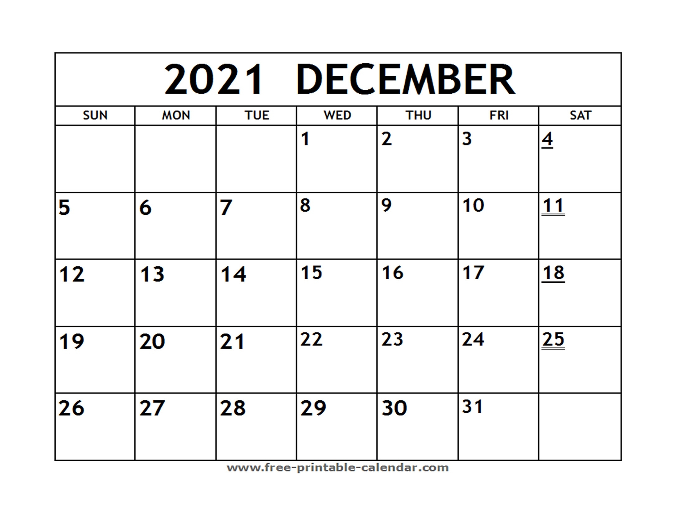 Printable 2021 December Calendar - Free-Printable-Calendar December 2021 Editable Calendar