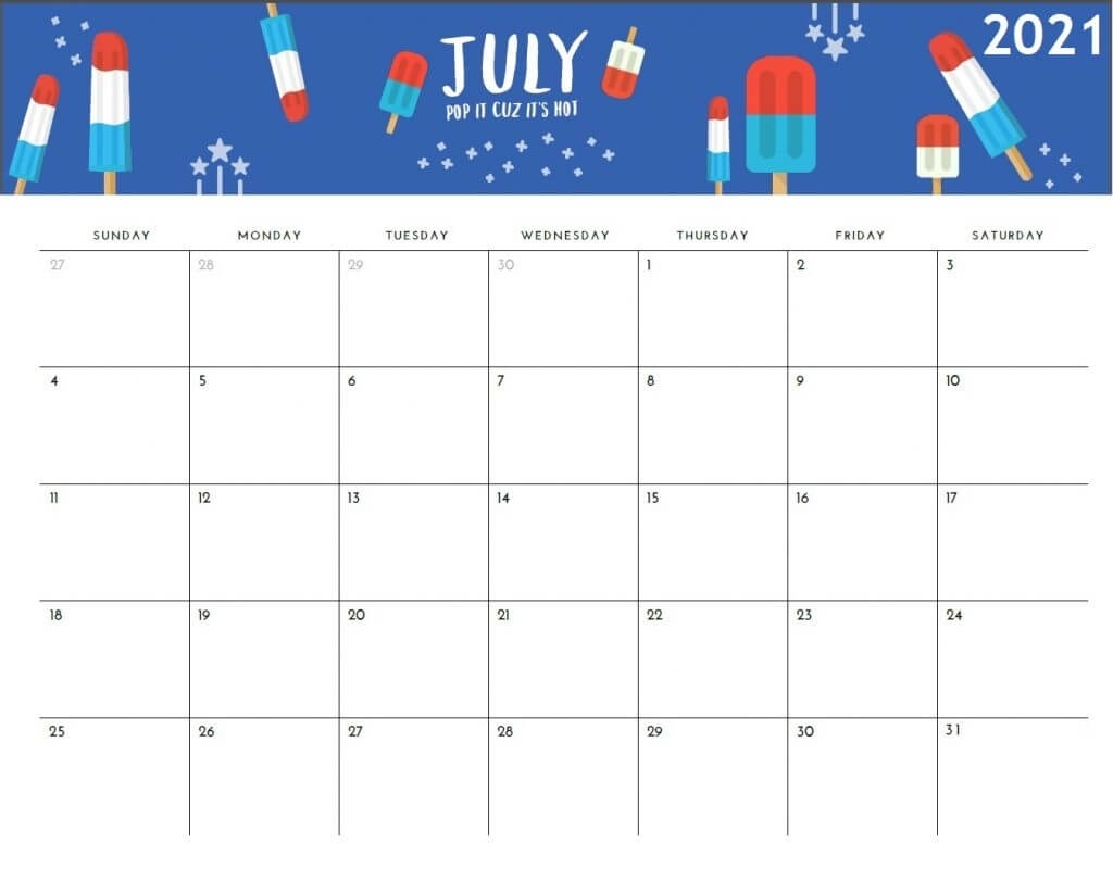 Printable 2021 Monthly Calendar July 2021 Calendar Free Printable