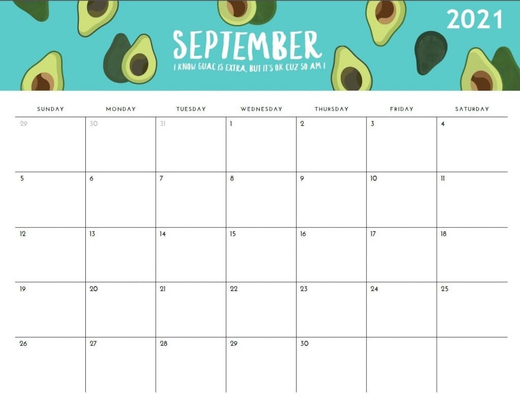 Printable 2021 Monthly Calendar September 2020 To March 2021 Calendar