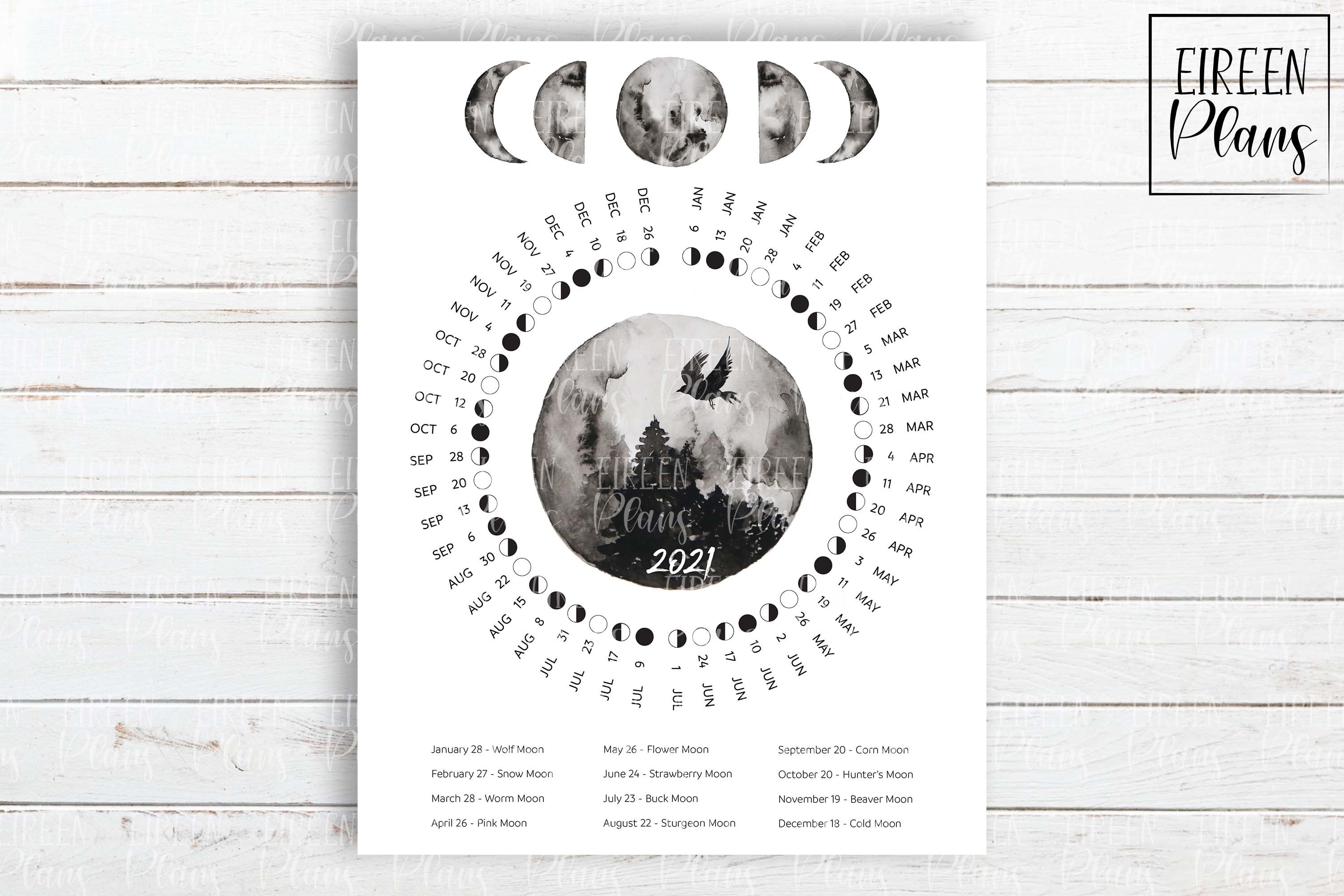 Printable 2021 Moon Phases Calendar With Full Moon Names (236878) | Digital | Design Bundles Moon Calendar November 2021