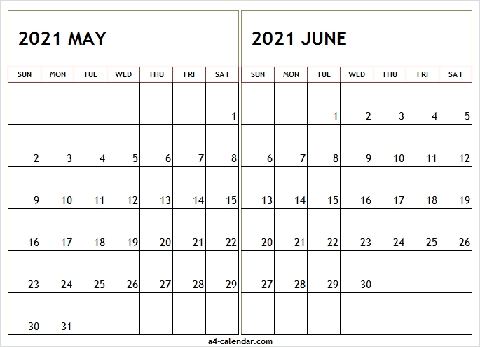 Printable A4 May June 2021 Calendar - A4 Calendar Printable May And June 2021 Calendar