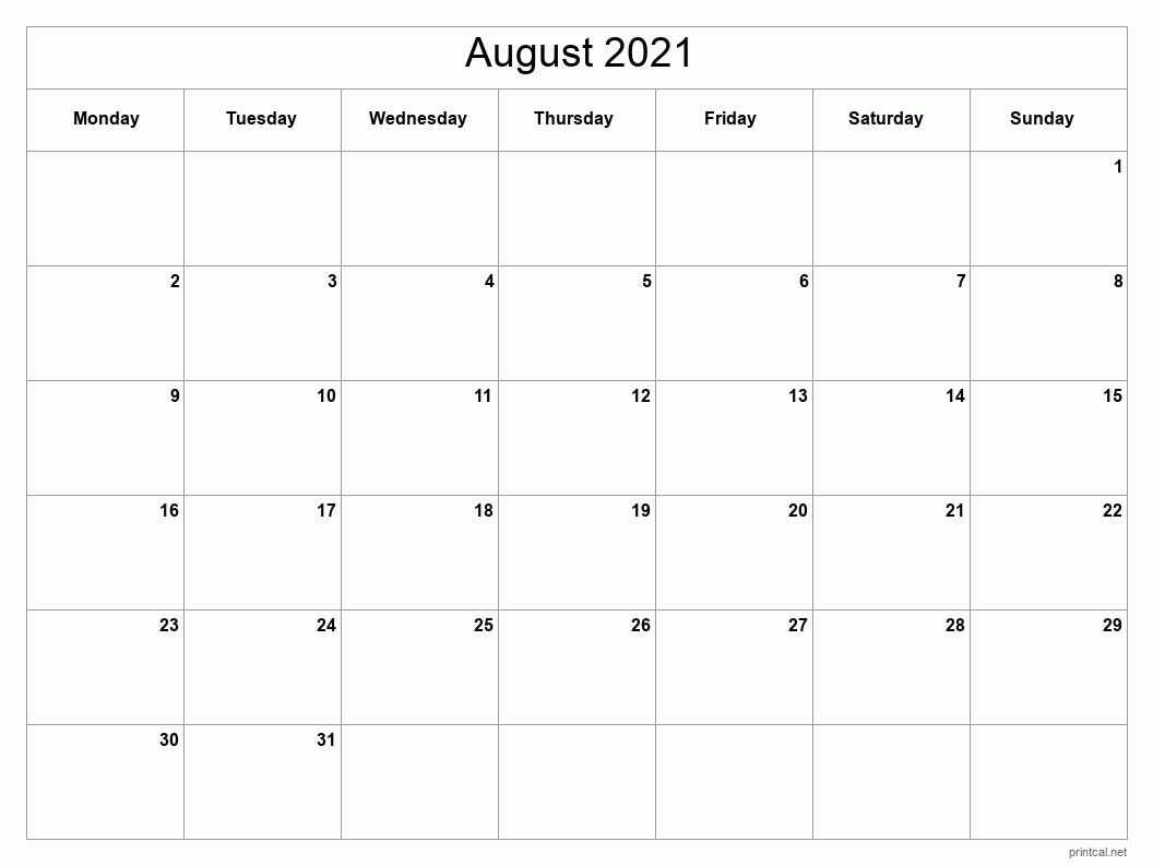 Printable August 2021 Calendar | Free Printable Calendars Blank August 2021 Calendar