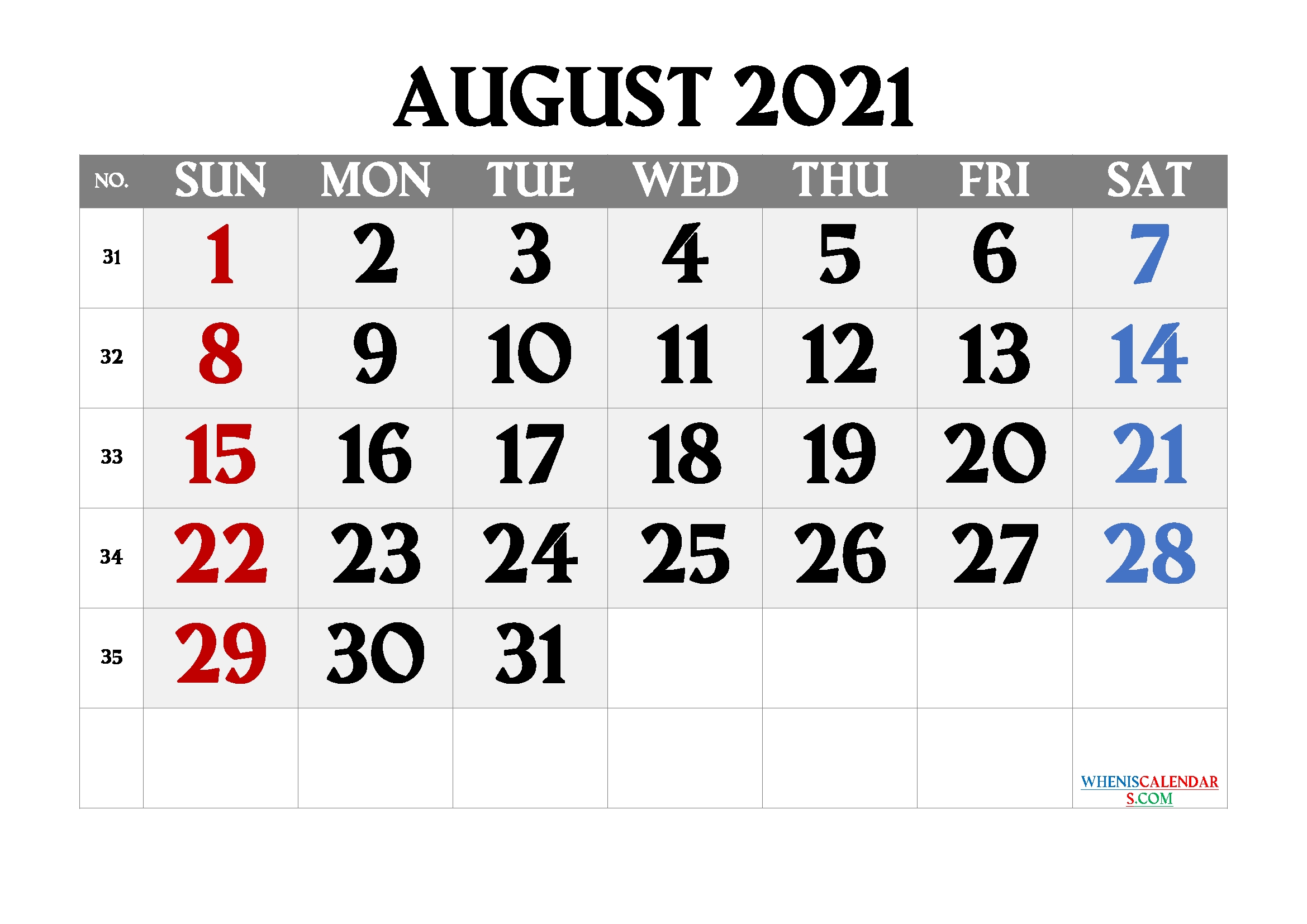 Printable August 2021 Calendar | Template M21Amagro3 Free Printable August 2021 Calendar
